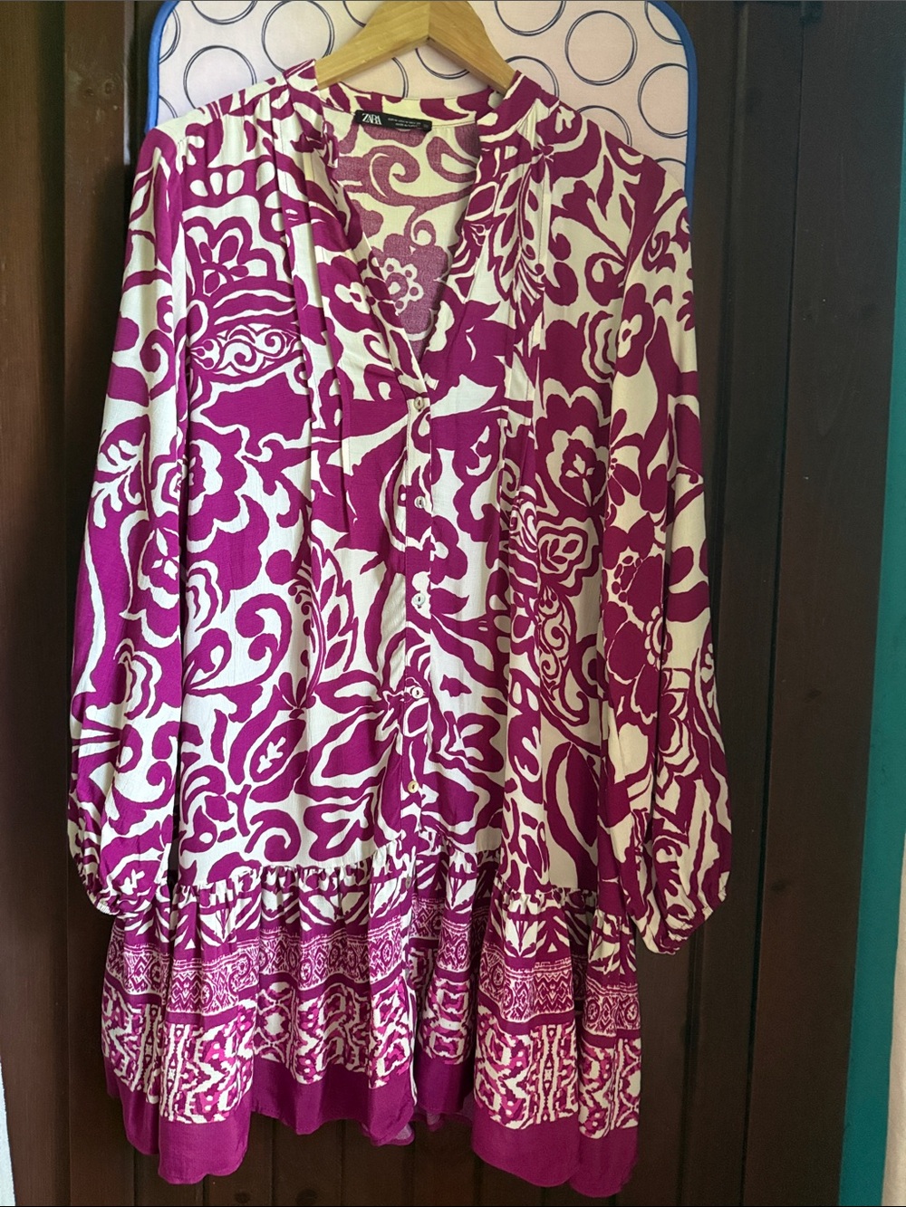 Zara Magenta and Ivory Floral Tunic Size M